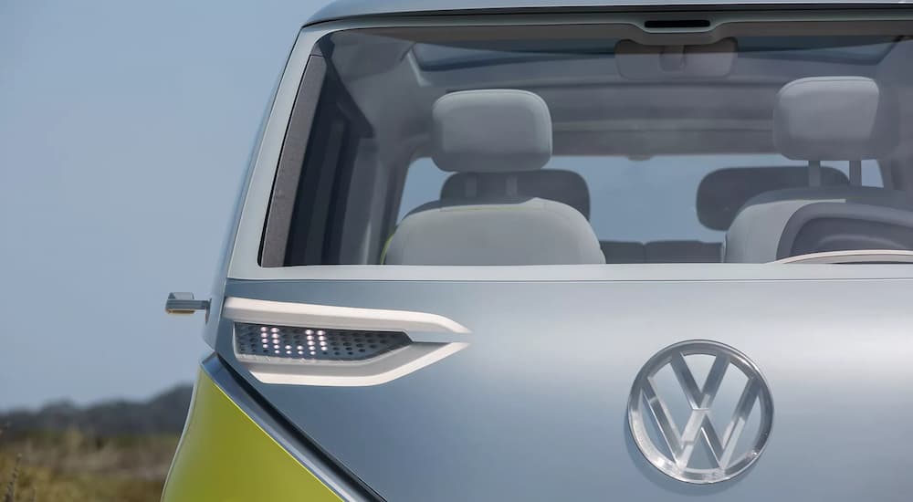 A close up shows the front of the Volkswagen ID.Buzz concept found at a VW dealership.