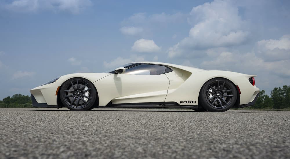 A white 2022 Ford GT 64 Heritage Edition is shown from the side.