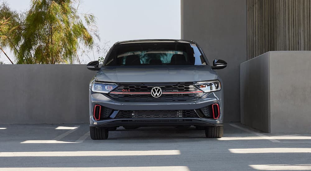 A grey 2022 Volkswagen Jetta GLI is shown from the front.