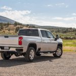 A silver 2022 Chevy Silverado 2500HD is shown from the rear at an angle after the owner searched '2022 Chevrolet Silverado HD'.