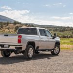 A silver 2022 Chevy Silverado 2500HD is shown from the rear at an angle after the owner searched '2022 Chevrolet Silverado HD'.