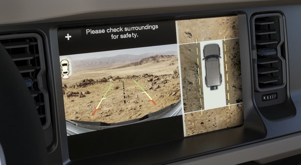 The 360 camera is shown in a 2022 Ford Bronco during a 2022 Ford Bronco vs 2022 Jeep Wrangler comparison.