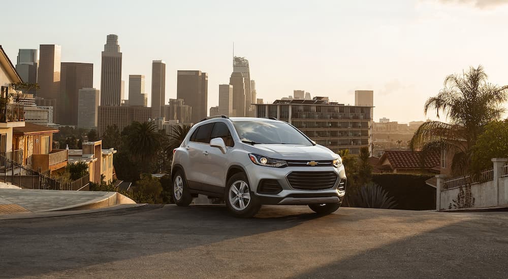A silver 2022 Chevy Trax is shown parked during a 2022 Ford EcoSport vs the 2022 Chevy Trax comparison.