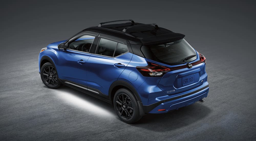 A blue 2022 Nissan Kicks is shown from a high angle.