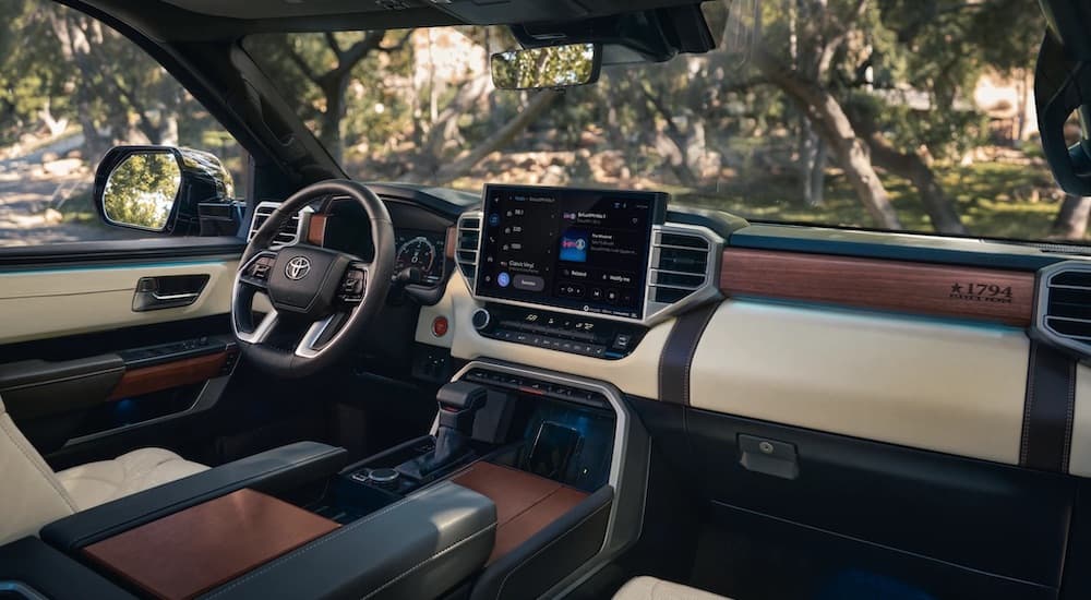 The interior of a 2022 Toyota Tundra is shown from the passenger seat.