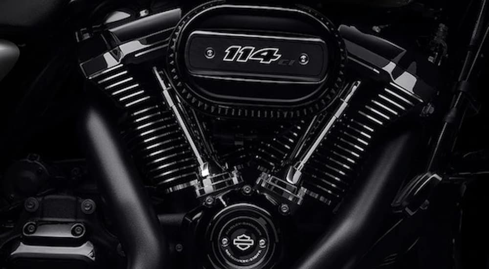 The engine of a 2022 Harley-Davidson Street Glide Special is shown in close-up.