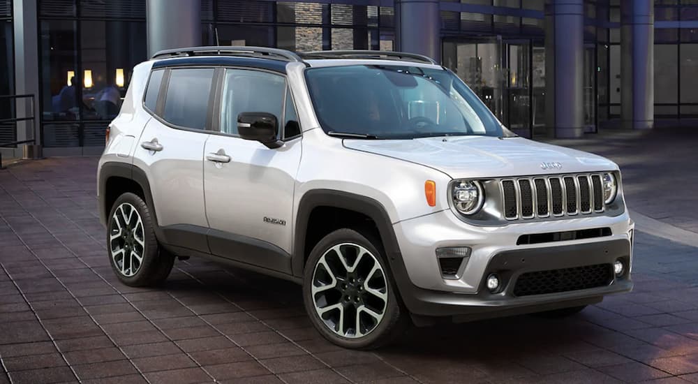 A white 2022 Jeep Renegade is shown from the front.