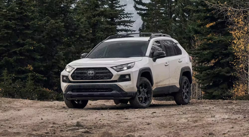 A white 2022 Toyota RAV4 TRD is shown parked from the front.