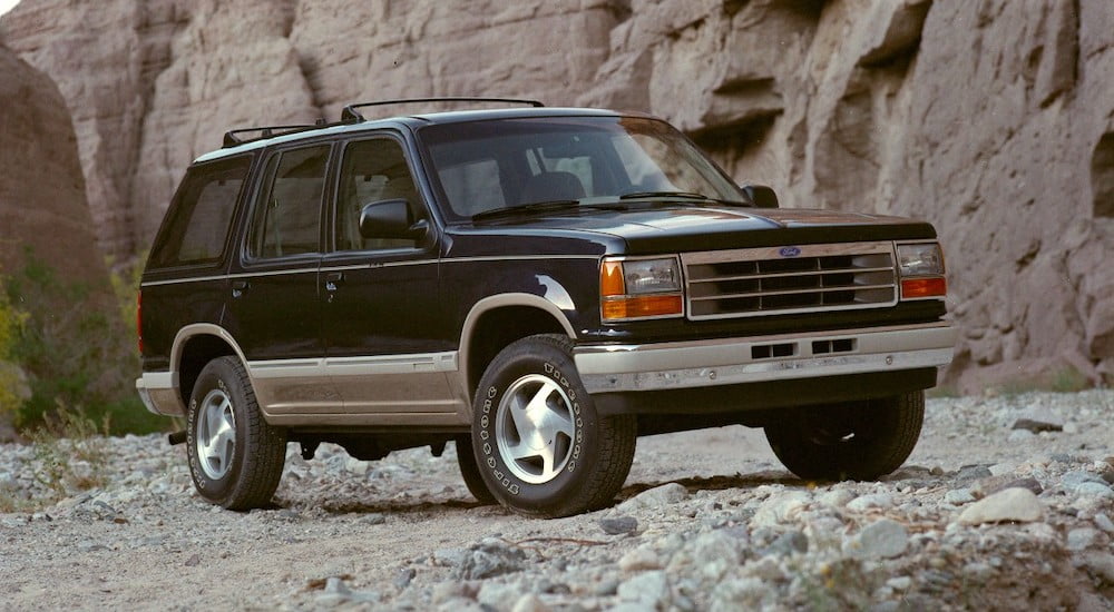 A black 1991 Ford Explorer is shown from the front at an angle.
