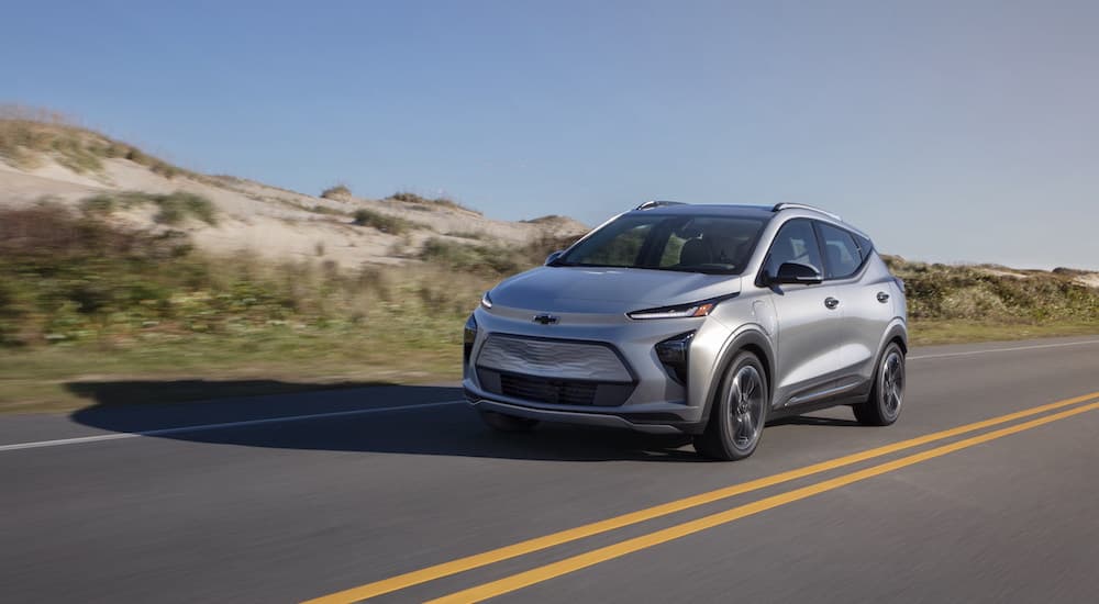 A silver 2022 Chevy Bolt EUV is shown from the front at an angle.