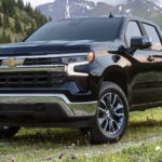 A black 2022 Chevy Silverado 1500 is shown parked in a field.