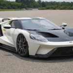 A white 2022 Ford GT is shown from the front at an angle.