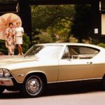 A gold 1968 Chevy Chevelle SS is shown from the side.