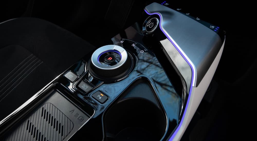 Controls are shown on the center console of a 2023 Kia EV6.