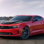 A red 2020 Chevy Camaro SS is shown from the front at an angle.