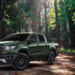 A green 2022 Ford Ranger Splash Forest Edition is shown from the front at an angle.