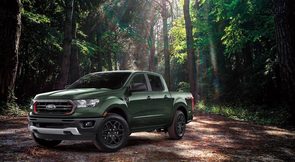 A green 2022 Ford Ranger Splash Forest Edition is shown from the front at an angle.