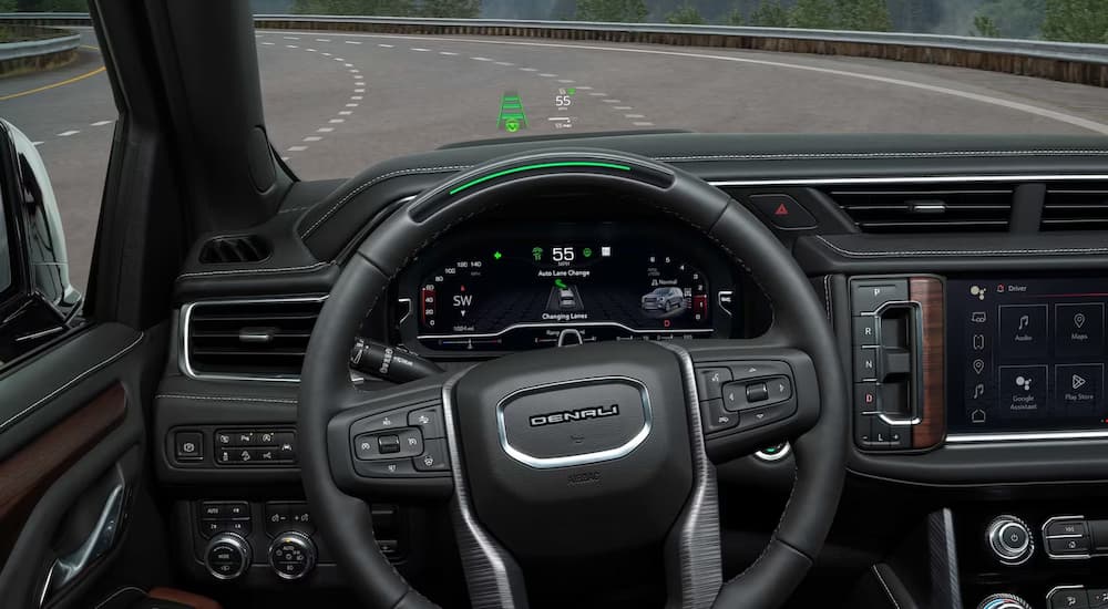 The Super Cruise feature in a 2023 GMC Yukon Denali is shown.