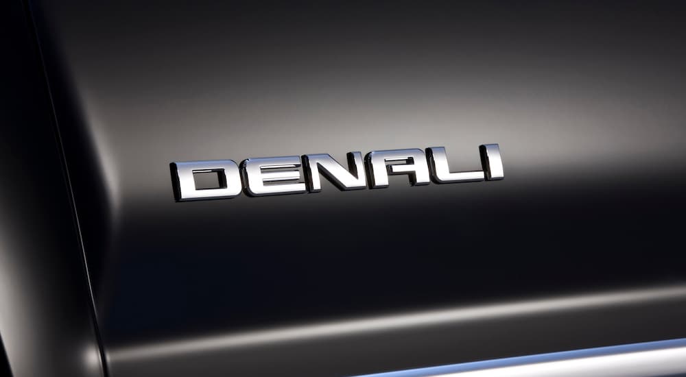 The Denali badge is shown on a 2014 Sierra 1500 for sale.