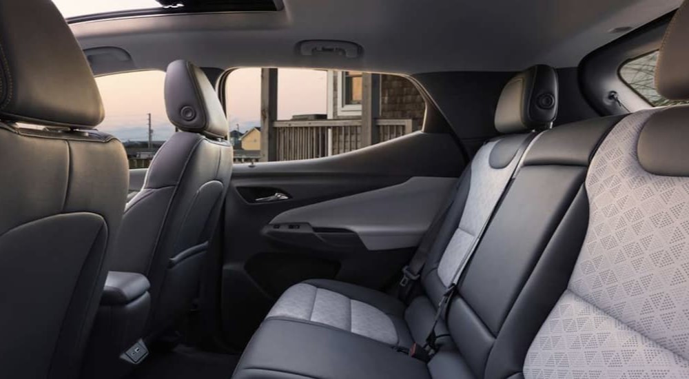 The black and gray interior of a 2023 Chevy Bolt EUV is shown.