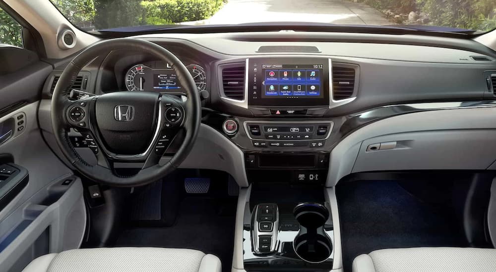 The interior of a 2020 Honda Ridgeline is shown from above the center console.