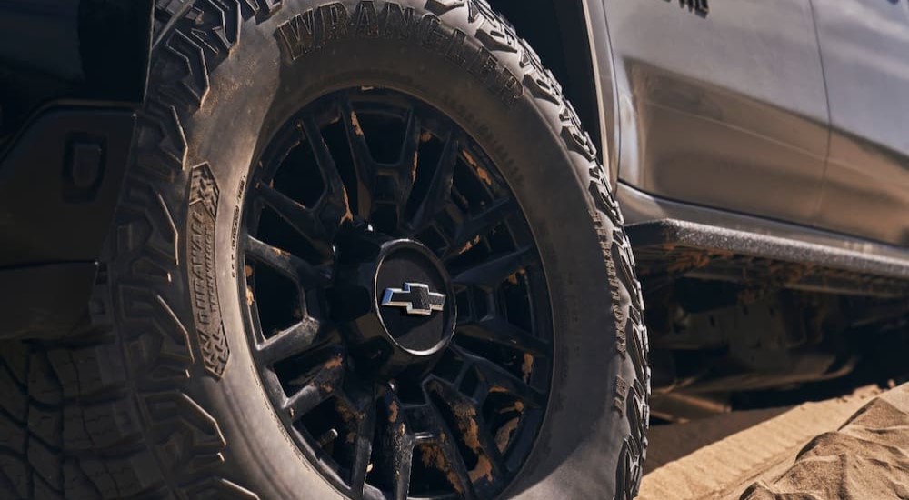 A 35" tire and wheel of a 2024 Chevy Silverado 2500 HD ZR2 is shown.