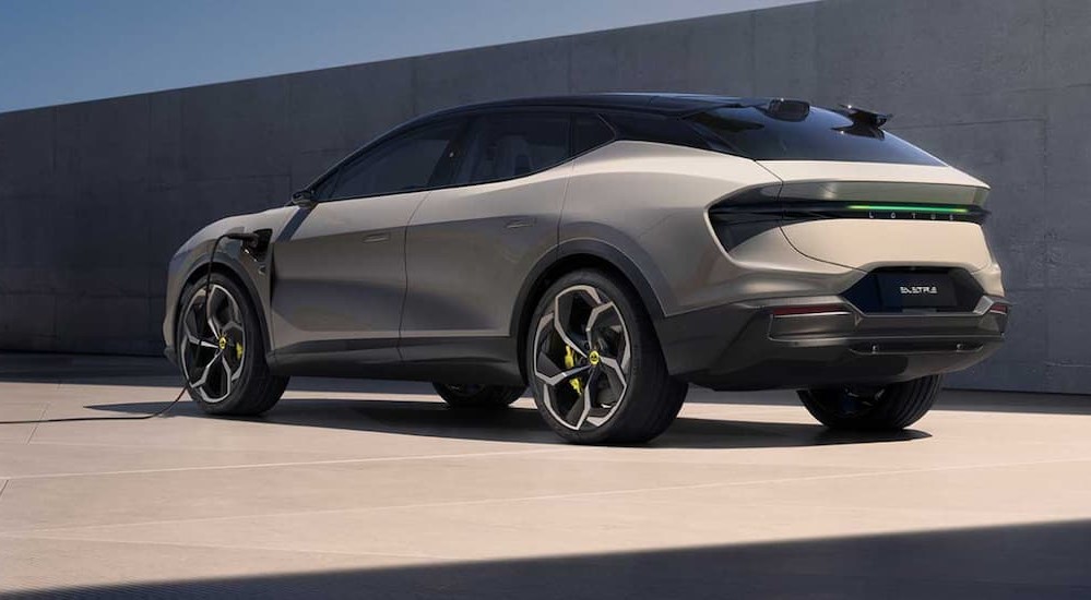 The Future of Lotus, a gray Lotus Eletre, is shown charging.