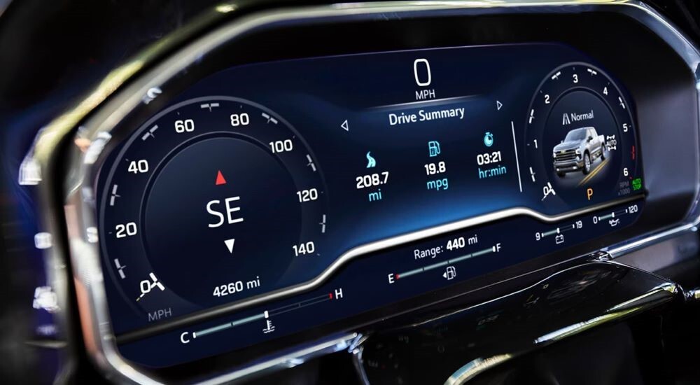 The gauges of a 2023 Chevy Silverado 1500 LT are shown.