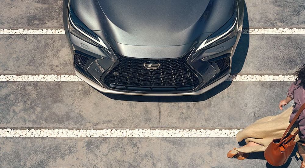 Overhead view of the nose and hood of a grey 2024 Lexus NX.