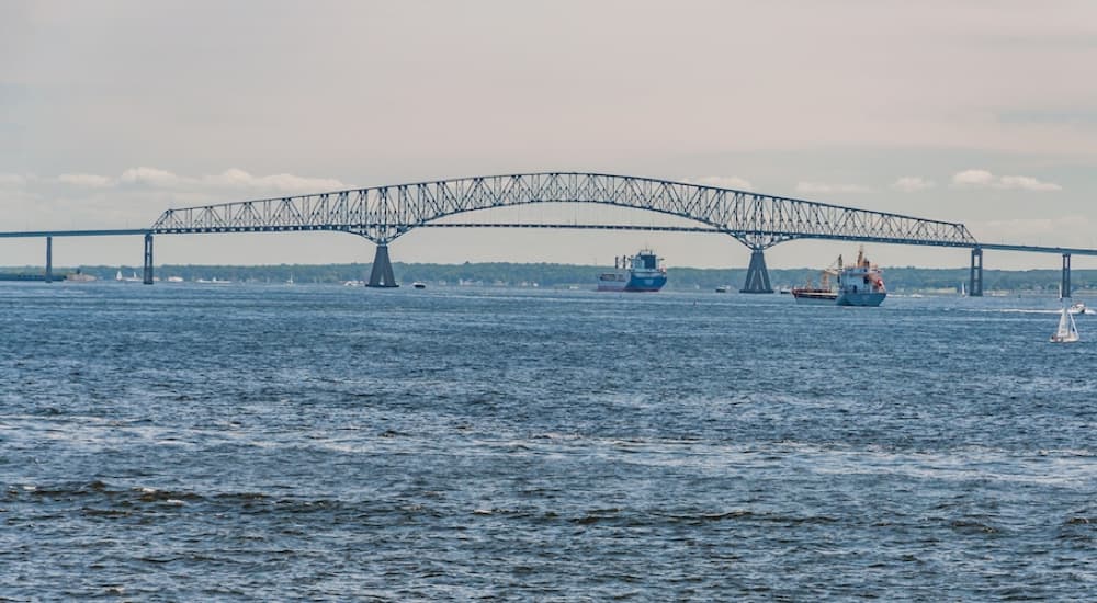 A distant view of the Frances Scott Key bridge in Baltimore, before it collapsed.