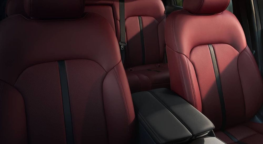  A close up shows the marron and black leather seats in a 2025 Mazda CX-70.
