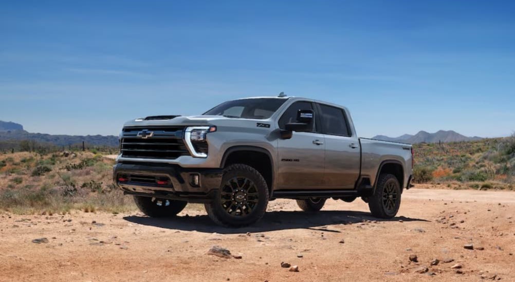 A gray 2025 Chevy Silverado 2500 ZR2 Trail Boss.