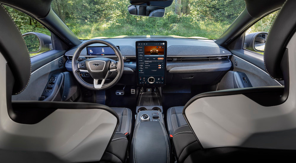 The interior of a 2025 Ford Mustang Mach-E Rally.