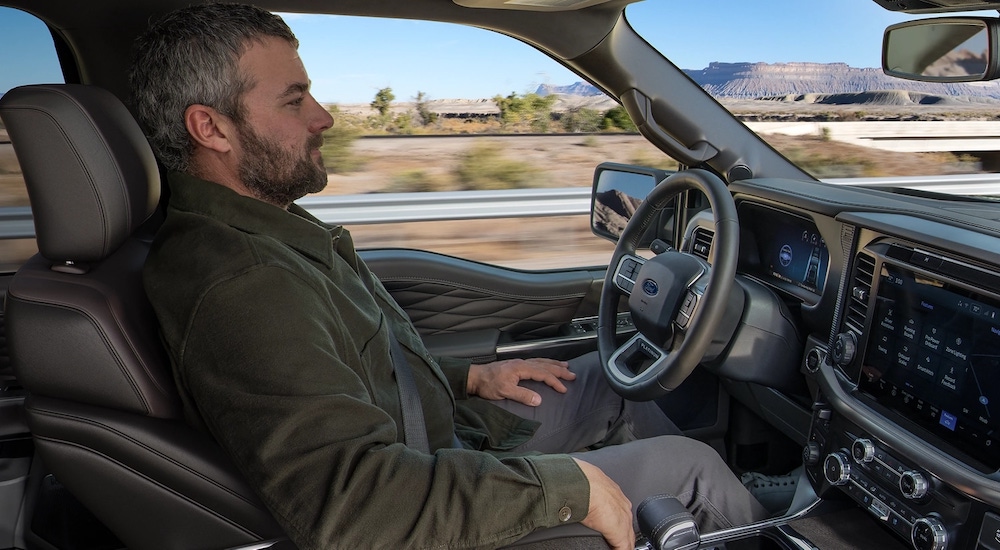 Man using BlueCruise in a 2025 Ford F-150.