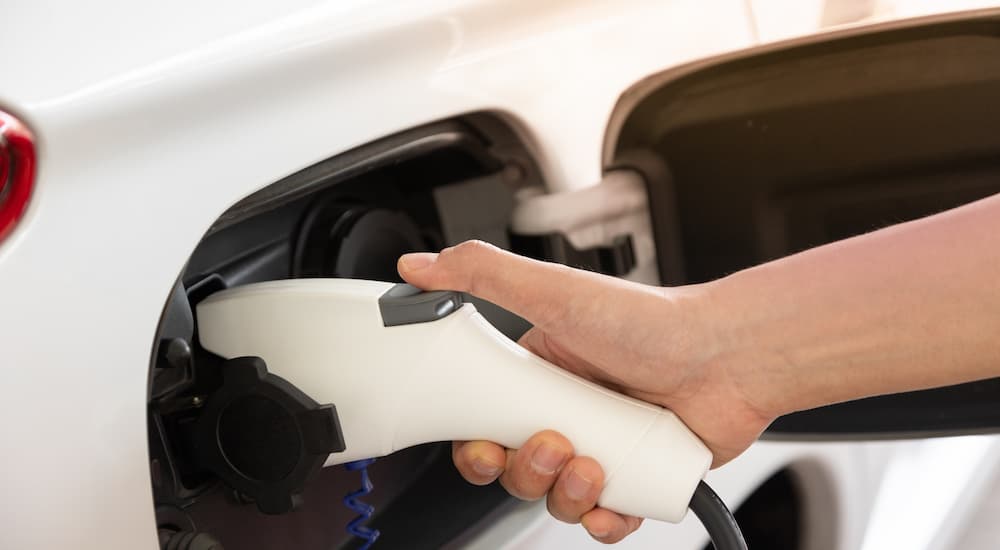 A charging plug on an electric vehicle