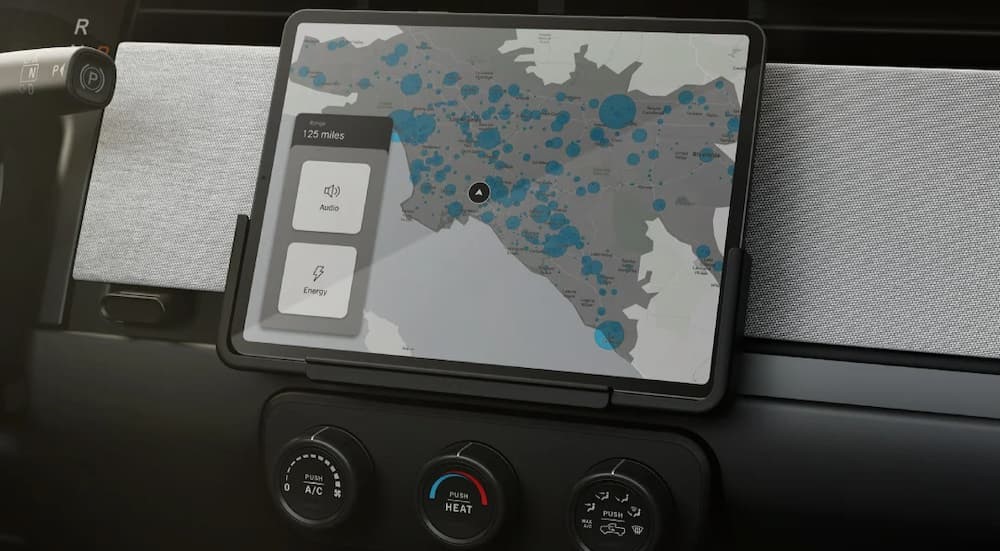 Close-up of the infotainment screen in a Slate Truck.