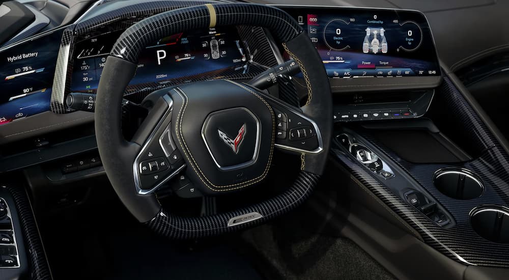 Steering wheel and dashboard of a 2026 Chevy Corvette E-Ray