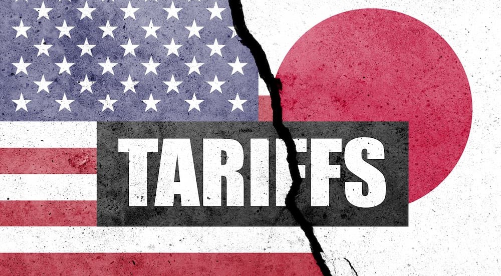 A Japan flag next to an American one.