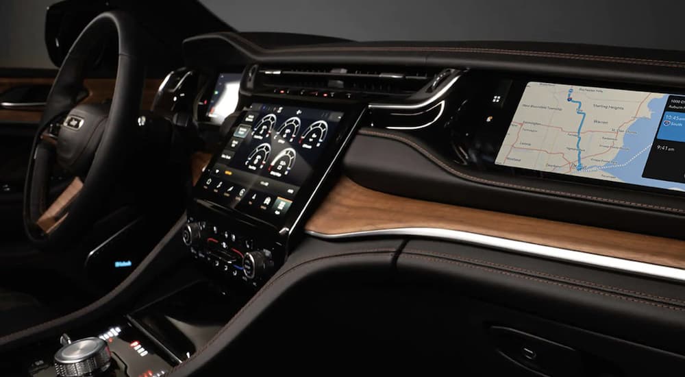 Infotainment display and dashboard on a used 2023 Jeep Grand Cherokee