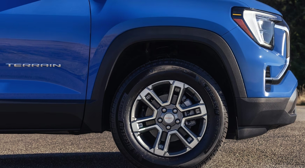Exterior details on a blue 2026 GMC Terrain