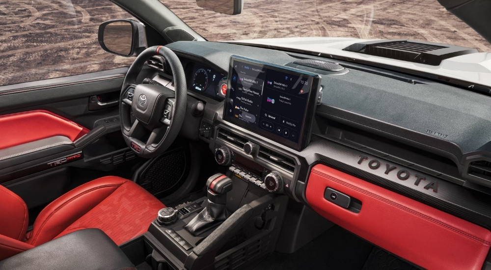 Black and red interior in a 2025 Toyota Tacoma Pro