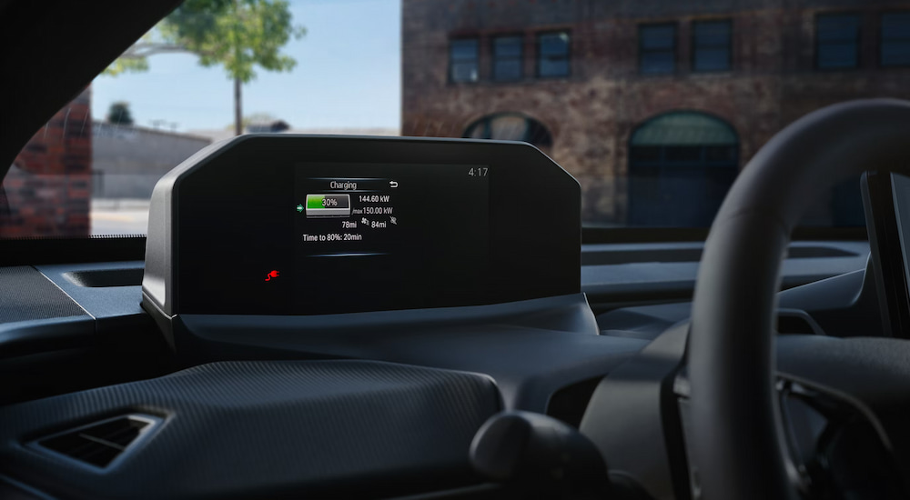 The interior display screen of a 2026 Toyota bZ while charging.