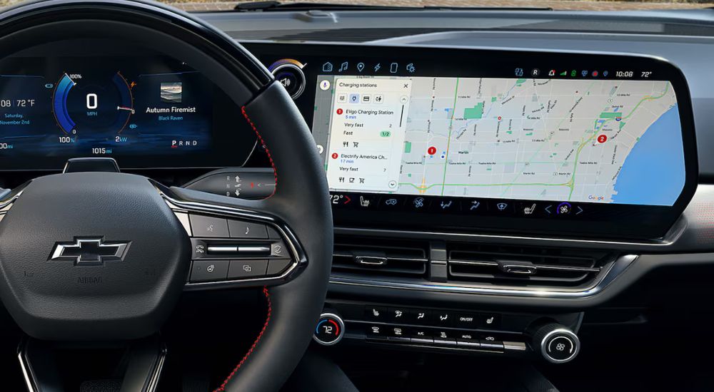 2026 Chevy vehicle with Google Built-In operating system with Google Maps up on the screen