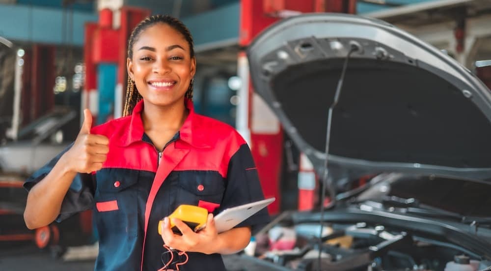 A technician in a garage.